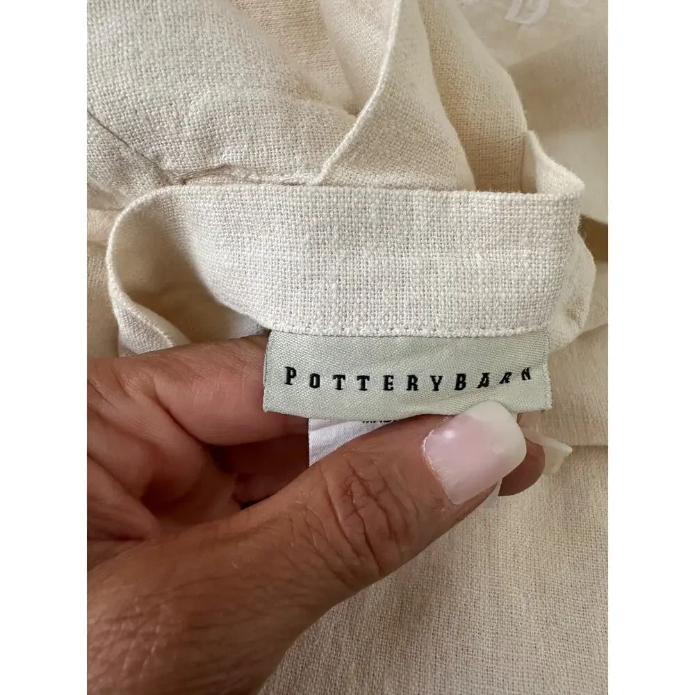 Vintage Pottery Barn Linen Cotton Pillow Shams Ecru Beige embroidered monogram